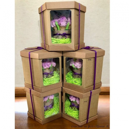 Коробка с окошками 26•26•26 см КРАФТ (Шесть граней, мгк, 3 части)